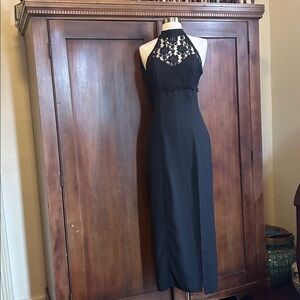 Vintage 80s Australian Black Lace Halter Dress S